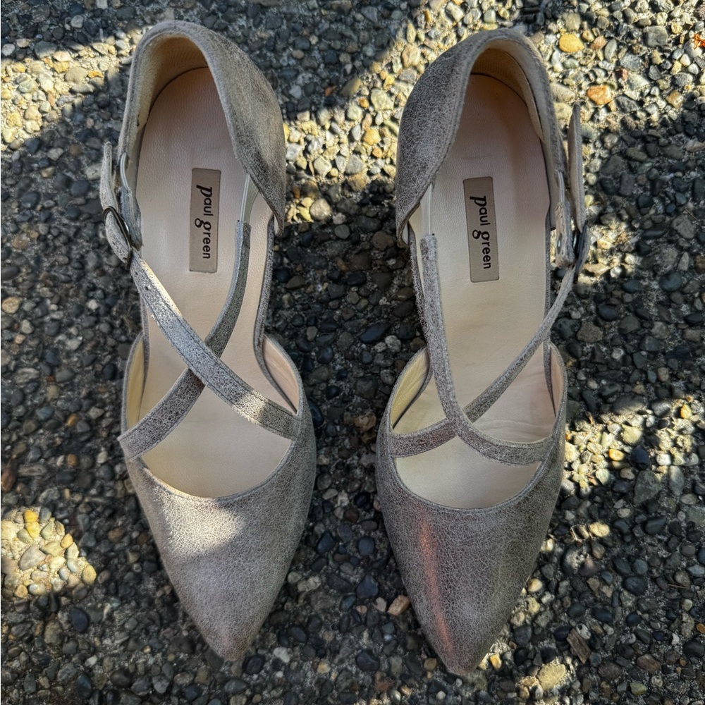 Paul Green Silver Heels with Crisscross Straps